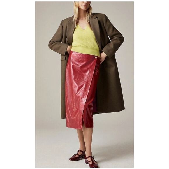 J.CREW Collection Wrap Skirt Berry Sangria Faux Patent Leather Size 8 NWT Lined - Picture 1 of 16